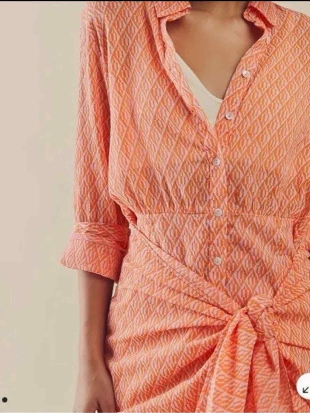 Free People Rilo Coral Orange Patterned Button Shirt/ Dress